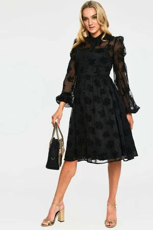 Voodoo Vixen Blanca Chiffon Rose Flocking Dress 5 Voodoo Vixen Blanca Chiffon Rose Flocking Dress - Image 3