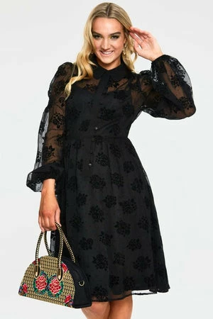 Voodoo Vixen Blanca Chiffon Rose Flocking Dress 7 Voodoo Vixen Blanca Chiffon Rose Flocking Dress - Image 5