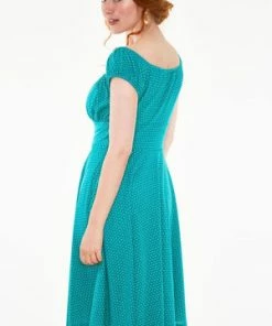 Voodoo Vixen Tessy Gathered Neckline Polka Dot Flare Dress -ROCKABILLY TOPS Shop dra 9312 bi 05 300x