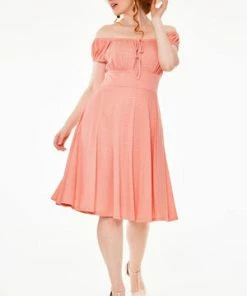 Voodoo Vixen Tessy Gathered Neckline Polka Dot Flare Dress -ROCKABILLY TOPS Shop dra 9313 bi 01 300x