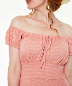 Voodoo Vixen Tessy Gathered Neckline Polka Dot Flare Dress -ROCKABILLY TOPS Shop dra 9313 bi 04 300x