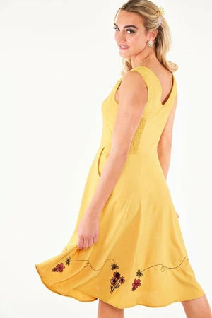 Voodoo Vixen Mallory Honey Bee Embroidered Button-up Sleeve Dress 4 Voodoo Vixen Mallory Honey Bee Embroidered Button-up Sleeve Dress - Image 2