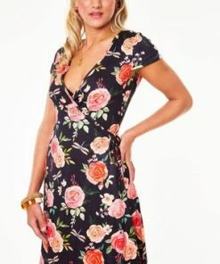 Voodoo Vixen Rosabeth Gypsy Tea Rose Flutter Collar Wrap Dress