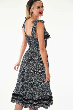 Voodoo Vixen Mae Long Floral Flare Dress With Velvet Trim 4 Voodoo Vixen Mae Long Floral Flare Dress With Velvet Trim - Image 2