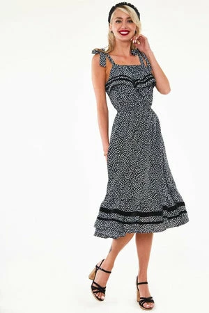 Voodoo Vixen Mae Long Floral Flare Dress With Velvet Trim 5 Voodoo Vixen Mae Long Floral Flare Dress With Velvet Trim - Image 3