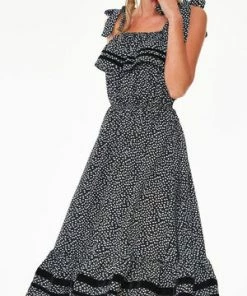 Voodoo Vixen Mae Long Floral Flare Dress With Velvet Trim