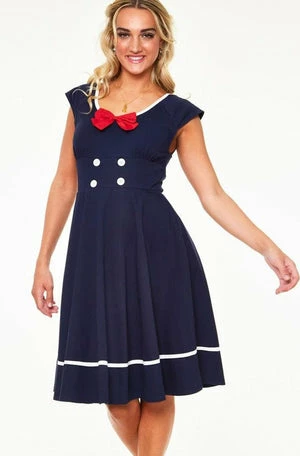 Voodoo Vixen Catalina Red Bow Seaside Flare Dress 3 Voodoo Vixen Catalina Red Bow Seaside Flare Dress