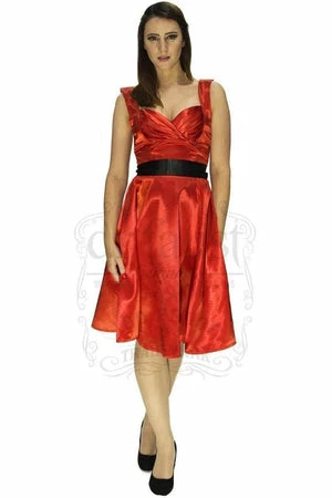 Dr Faust Draped Heart Silk Red Midi Dress - Cora 3 Dr Faust Draped Heart Silk Red Midi Dress - Cora