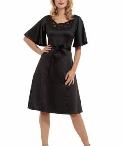 Voodoo Vixen Ellie Bell Sleeve Satin Midi Dress -ROCKABILLY TOPS Shop ellie bell sleeve satin midi dress voodoo vixen 3 300x