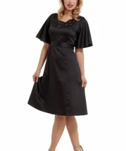 Voodoo Vixen Ellie Bell Sleeve Satin Midi Dress -ROCKABILLY TOPS Shop ellie bell sleeve satin midi dress voodoo vixen 4 300x