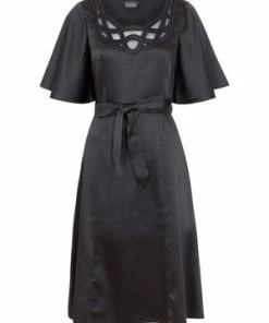 Voodoo Vixen Ellie Bell Sleeve Satin Midi Dress -ROCKABILLY TOPS Shop ellie bell sleeve satin midi dress voodoo vixen 5 300x