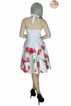 Dr Faust Field Poppy Flowers White Midi Dress - Talitha 3 Dr Faust Field Poppy Flowers White Midi Dress - Talitha - Image 2