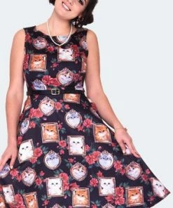 Voodoo Vixen Framed Kitties Sleeveless Flare Dress