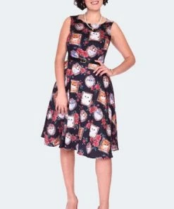 Voodoo Vixen Framed Kitties Sleeveless Flare Dress -ROCKABILLY TOPS Shop framed kitties sleeveless flare dress dra 9535 02.1393 300x