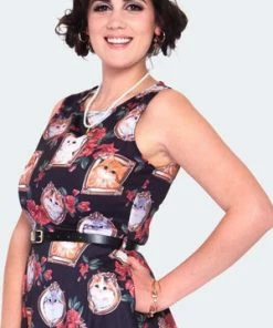 Voodoo Vixen Framed Kitties Sleeveless Flare Dress -ROCKABILLY TOPS Shop framed kitties sleeveless flare dress dra 9535 03.1393 300x