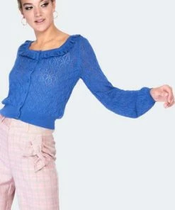 Voodoo Vixen Frill Neck Lace Knit Cardigan -ROCKABILLY TOPS Shop frill neck lace knit cardigan caa 3604 02.1217 300x