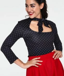 Voodoo Vixen Gail Black Polka Dot Neck Tie Top