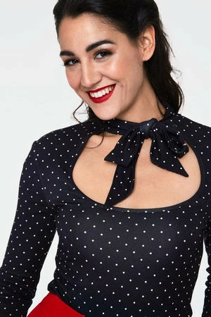 Voodoo Vixen Gail Black Polka Dot Neck Tie Top 6 Voodoo Vixen Gail Black Polka Dot Neck Tie Top - Image 5