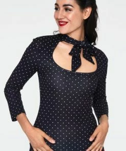 Voodoo Vixen Gail Black Polka Dot Neck Tie Top 9 Voodoo Vixen Gail Black Polka Dot Neck Tie Top -ROCKABILLY TOPS Shop gail black polka dot neck tie top tpa 2453 04.1061 300x