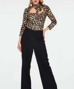 Voodoo Vixen Gail Leopard Print Neck Tie Top -ROCKABILLY TOPS Shop gail leopard print neck tie top tpa 2455 02.1063 300x