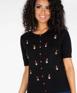 Voodoo Vixen Gianna Lipstick Cardigan In Black