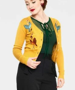 Voodoo Vixen Ginny Woodland Cardigan -ROCKABILLY TOPS Shop ginny mustard woodland cardigan caa 3501 01.1014 300x