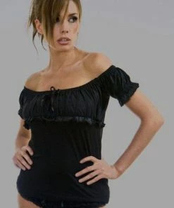 Burleska Gypsy Black Cotton Gothic Top With Frill