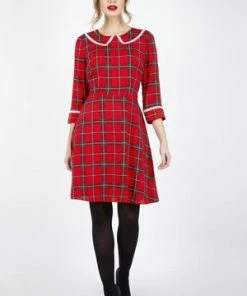 Voodoo Vixen Harley Shadow Collar Tartan Dress -ROCKABILLY TOPS Shop harley shadow collar tartan dress voodoo vixen 3 300x