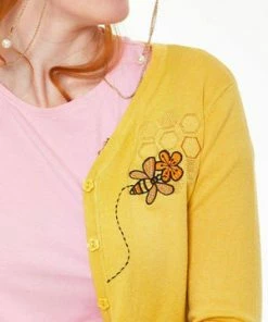 Voodoo Vixen Honey Bee Embroidered Cardigan -ROCKABILLY TOPS Shop honey bee embroidered cardigan voodoo vixen 4 300x