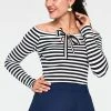 Voodoo Vixen Houdini Black And White Striped Cosy Boatneck Top -ROCKABILLY TOPS Shop houdini black and white striped cosy boatneck top tpa 2265 01.951 300x
