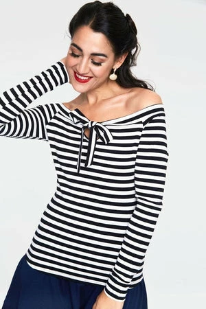 Voodoo Vixen Houdini Black And White Striped Cosy Boatneck Top 6 Voodoo Vixen Houdini Black And White Striped Cosy Boatneck Top - Image 4
