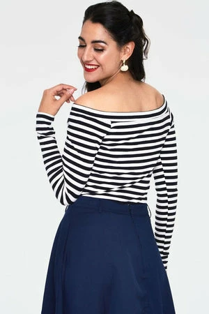 Voodoo Vixen Houdini Black And White Striped Cosy Boatneck Top 4 Voodoo Vixen Houdini Black And White Striped Cosy Boatneck Top - Image 2