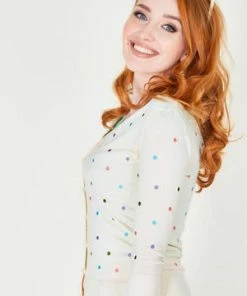 Voodoo Vixen Isla Pastel Polka Dot Cardigan -ROCKABILLY TOPS Shop isla pastel polka dot cardigan voodoo vixen 3 300x