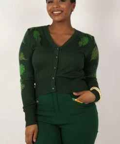 Voodoo Vixen Ivy Green Leaf Print Cardigan