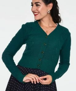 Voodoo Vixen Jazmine 1940s Heart Knit Cardigan -ROCKABILLY TOPS Shop jazmine 1940s green heart knit cardigan caa 3505 03.1018 300x