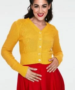 Voodoo Vixen Jazmine 1940s Heart Knit Cardigan -ROCKABILLY TOPS Shop jazmine 1940s mustard heart knit cardigan caa 3507 01.1020 300x