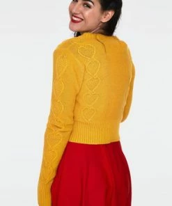 Voodoo Vixen Jazmine 1940s Heart Knit Cardigan -ROCKABILLY TOPS Shop jazmine 1940s mustard heart knit cardigan caa 3507 05.1020 300x