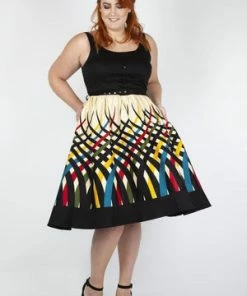 Voodoo Vixen Jean Border Print Flared Dress 23 Voodoo Vixen Jean Border Print Flared Dress -ROCKABILLY TOPS Shop jean border print flared dress voodoo vixen 10 300x