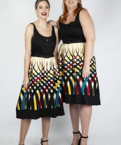 Voodoo Vixen Jean Border Print Flared Dress 24 Voodoo Vixen Jean Border Print Flared Dress -ROCKABILLY TOPS Shop jean border print flared dress voodoo vixen 11 300x