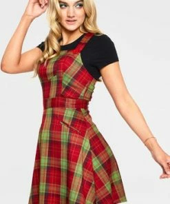 Voodoo Vixen Katie 1970s Plaid Pattern Overall Dress
