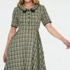 Voodoo Vixen Kaylee Khaki Short Sleeve Plaid Flared Dress -ROCKABILLY TOPS Shop kaylee khaki short sleeve plaid flared dress dra 9207 01.923 300x