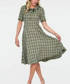 Voodoo Vixen Kaylee Khaki Short Sleeve Plaid Flared Dress 9 Voodoo Vixen Kaylee Khaki Short Sleeve Plaid Flared Dress -ROCKABILLY TOPS Shop kaylee khaki short sleeve plaid flared dress dra 9207 02.923 300x