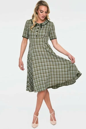 Voodoo Vixen Kaylee Khaki Short Sleeve Plaid Flared Dress 5 Voodoo Vixen Kaylee Khaki Short Sleeve Plaid Flared Dress - Image 3
