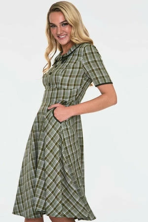 Voodoo Vixen Kaylee Khaki Short Sleeve Plaid Flared Dress 6 Voodoo Vixen Kaylee Khaki Short Sleeve Plaid Flared Dress - Image 4