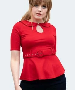 Voodoo Vixen Knitted Belt Top With Peter Pan Collar