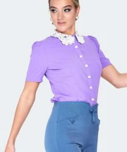 Voodoo Vixen Lace Collar SS Blouse -ROCKABILLY TOPS Shop lace collar ss blouse tpa 2541 02.1387 300x