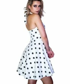 Dr Faust Large Black Polka Dots White Mini Dress - Irene 6 Dr Faust Large Black Polka Dots White Mini Dress - Irene -ROCKABILLY TOPS Shop large black polka dots white mini dress irene dr faust 2 300x