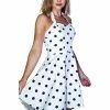 Dr Faust Large Black Polka Dots White Mini Dress - Irene -ROCKABILLY TOPS Shop large black polka dots white mini dress irene dr faust 300x