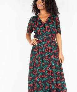 Voodoo Vixen Leona Cherry Print Black Tea Dress 14 Voodoo Vixen Leona Cherry Print Black Tea Dress -ROCKABILLY TOPS Shop leona cherry print black tea dress voodoo vixen 5 300x