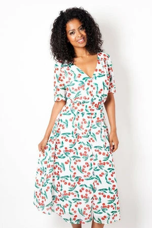 Voodoo Vixen Leona Cherry Print Black Tea Dress 3 Voodoo Vixen Leona Cherry Print Black Tea Dress